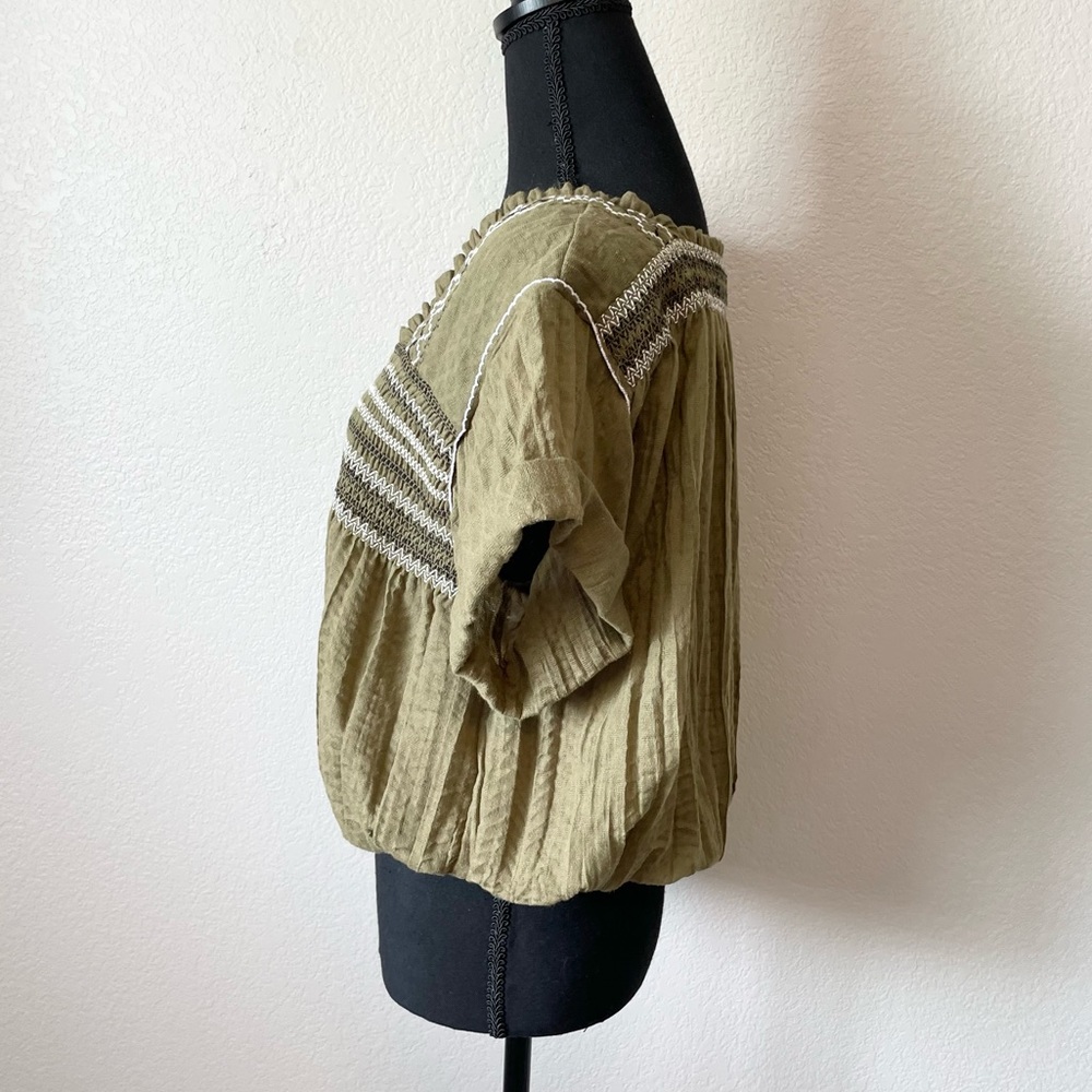 Free People Olive Green Embroidered Peasant Blouse Women’s XS NWOT - Picture 6 of 11